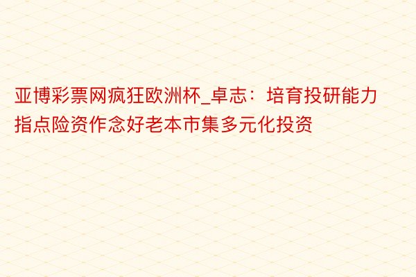 亚博彩票网疯狂欧洲杯_卓志：培育投研能力 指点险资作念好老本市集多元化投资